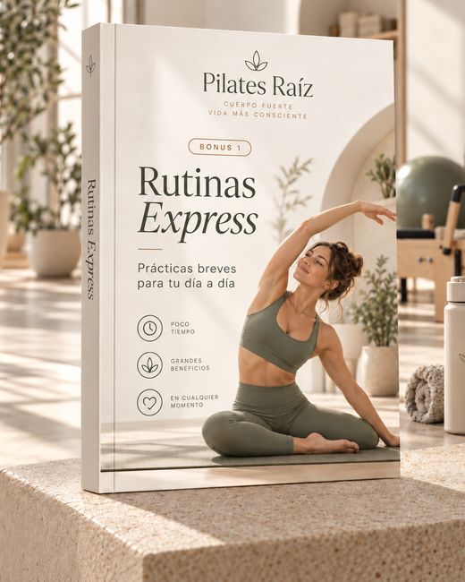 Libro del Bono 1 Rutinas Express de Pilates Raíz sobre un banco