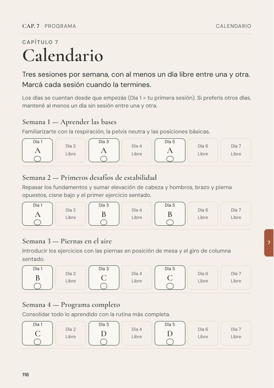 Página 116: calendario de 4 semanas